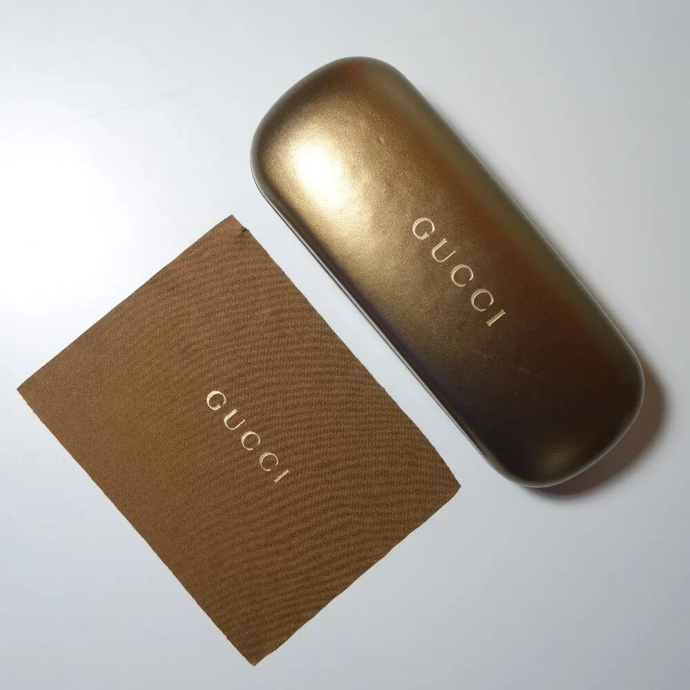 Vtg Gucci Hard Shell Sunglasses/ Glasses Case w/ Logo Cloth, Sz 2.5 in x 6.5 in